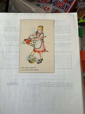 Vintage Spanish Postcard - Girl Ironing with Poem by F. Gisbert Soler